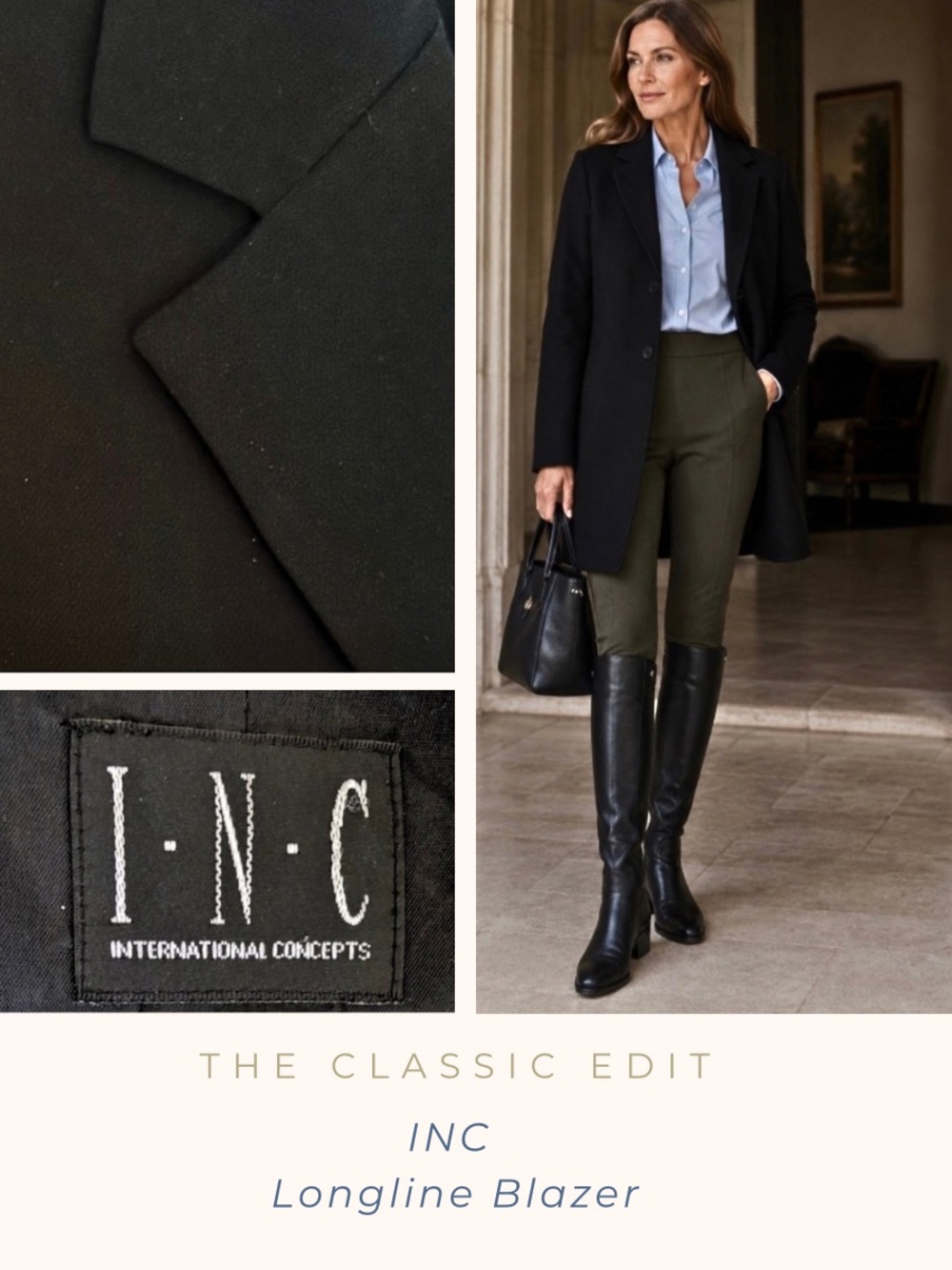 INC Longline Black Blazer | Classic Tailored Career Jacket | Size 10